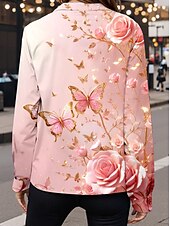 cheap Women&#039;s Animals Tops-Valentine&#039;s Day Women&#039;s Shirt Butterfly Casual Long Sleeve Shirt Collar Regular Tops Work Daily Buttons Print Pink Spring Fall Winter