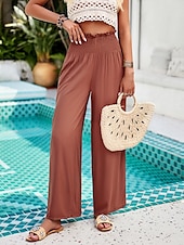abordables pierna ancha y cintura alta-Mujer Chinos Polainas Moda Ropa de calle Longitud total Alta cintura Plano Bolsillo Cintura elástica Confortable Suave Cómodo Microelástico Exterior Calle Ejército verde Marrón Verano Primavera