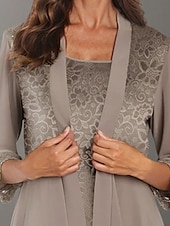 cheap Mom&#039;s Pant Suits-Jumpsuit / Pantsuit Beach Wedding 3 Piece Mother of the Bride  Elegant Jewel Neck Floor Length Chiffon Long Sleeve Wrap Included with Lace Solid Color