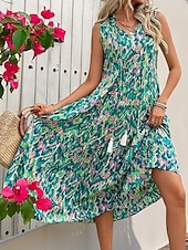 cheap Elegant Floral Dresses-Women&#039;s Midi Dress Casual Dress Swing Dress A Line Dress Tank Dress Casual Daily Regular Fit Floral Sleeveless V Neck Blue Fuchsia Green Summer Spring Fall
