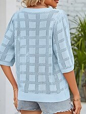 お買い得  単色-女性用 ニット カジュアル ソフト ピュアカラー リブ クルーネック ニット 七分袖 レギュラートップス ニット アウトドア 日常 週末 ホワイト ピンク 春 秋