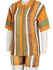 abordables Conjuntos de dos piezas-Mujer Vacaciones Moda Camisa Pantalones cortos de sudor Manga Corta Cuello Camisero Graphic Retazos Exterior Rojo Azul Piscina Naranja Verano Ajuste regular
