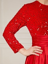 economico Lunghezza del pavimento-Abito A-Line per madre della sposa elegante collo gioiello lungo fino al pavimento in satin maniche lunghe con pieghe e paillettes