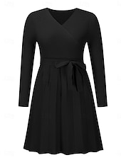 abordables Robes en tricot-Femme Robe mi-longue Robe Pull Robe Trapèze Elégant mode Décontractées Vacances du quotidien Standard Plein Sans Manches Col V Noir Gris Automne Hiver
