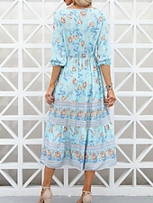 abordables Robes Bohémiennes-Femme Robe Maxi Robe casual Robes bohème chic Robe Trapèze robe boheme Bohême Le style mignon mode Vacances du quotidien Plage Ample Graphic Manches 3/4 Col V Rose Claire Bleu Abricot Printemps