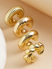economico Orecchino da donna-set di orecchini a polsino minimalisti in argento con design spesso e strutturato: eleganti orecchini a clip per donna, ideali per la moda moderna e l&#039;uso quotidiano