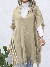 abordables Boléros et capes-Femme Pullover Décontractées Couleur unie A côtes Col V Patchwork Franges Sans Manches Sans Manches Hauts longs Tricoter Extérieur Rendez-vous Noir Vert Printemps Automne