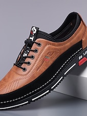 cheap Casual Lace-Up Shoes-Men's Comfortable Business Casual Walking Sneakers, Lightweight Faux Leather Lace-Up Shoes for Travel, Work &amp; Daily Wear