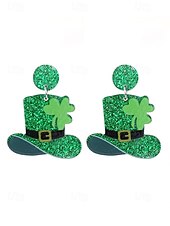 levne Dámská náušnice-ulice. Patrick&#039;s day zelené třpytivé kloboukové náušnice – trojlískový design, zábavné slavnostní šperky pro ženy, ideální pro irské oslavy a sváteční večírky