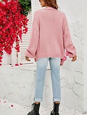 olcso Kardigánok és felsőruházat-női valentin rózsaszín pulóver kardigán elegáns váll nélkül kötött szirom ujjú hosszú ujjú normál felsők kötött szabadtéri napi hétvégi divat utcai ruha fekete fehér ősz tél