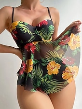billige Tankinier-Dame Badetøy Tankini 2 stk Frekk Badedrakt Åpen rygg Høy Midje Ferie Strand Klær Blader V-hals Ermeløs Badedrakter