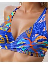 olcso Bikiniszettek-Női fürdőruhák Bikini 2 Részes Dögönyös Fürdőruha Hátsó Csíkos Nyaralás Tengerparti Ruha Virágos Nyakpántos Ujjatlan Fürdőruhák