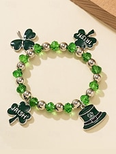 billige Damearmbånd-st. patrick&#039;s day lucky charm armbånd – irsk grønn beaded stretch armbåndsett for kvinner, festlig ferietilbehør med shamrock og bokstavdetaljer