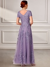 economico Lunghezza del pavimento-Abito a A Line Madre della Sposa Abito Elegante Collo gioiello Lunghezza a terra Chiffon Pizzo Mezza manica con Pizzo Colore solido