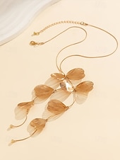 cheap Women&#039;s Necklace-Gold Petal Pendant Necklace and Drop Earrings Set – Elegant Floral-Inspired Jewelry for Women, Perfect for Weddings, Parties, and Formal Events