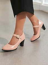 abordables Block Heels-escarpins Mary Jane roses classiques pour femmes - bout rond, bride à la cheville, talon moyen, tenue de travail de bureau