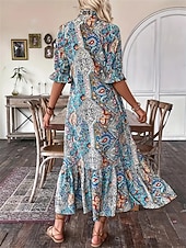 cheap Vacation Boho Dress-Women's Maxi Dress Casual Dress Boho Dress Cute Stylish Casual Vacation Daily Loose Fit Graphic 3/4 Length Sleeve V Neck Red Blue Orange Summer Spring Fall