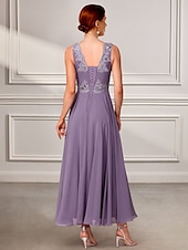 levne Délka podlahy-Dvoudílné šaty v A-linii matky nevěsty elegantní večírek výstřih do V podlahové délky chiffon krajka krajková bez rukávů s krajkovými aplikacemi