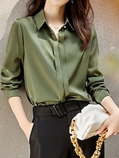 voordelige Elegante topjes-Dames Overhemd Blouse Effen Kleur Basic Casual Lange mouw Overhemdkraag Normale tops Dagelijks Knop Wit Groen Grijs Herfst Winter
