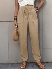 cheap Straight-Leg Pants-Women's Tapered pants Chinos Fashion Streetwear Full Length High Waist Plain Pocket Elastic Waistband Comfy Soft Comfortable Micro-elastic Outdoor Street Black Green Khaki Spring &amp;  Fall Regular Fit