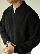 olcso Férfi nyomtatott póló-Férfi Button Up Polos Golfing Hétköznapi Sport Hajtóka Hosszú ujj Divat Alap Sima Újszerű Tavasz Ősz Fekete Sárgabarack Button Up Polos