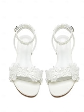 abordables Occasionnel-sandales de mariée en dentelle blanche pour femmes avec appliques florales - idéales pour les mariages bohèmes