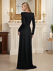 cheap BLACK-Sheath / Column Evening Gown Elegant Dress Formal Wedding Guest Floor Length Long Sleeve Off Shoulder Nylon with Rhinestone