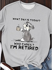 ieftine Umor &amp; Citate tricou-Pentru femei Tricou Câțel Scrisă Casual Manșon scurt Rotund Topuri obișnuite Zilnic Imprimeu Gri Vară