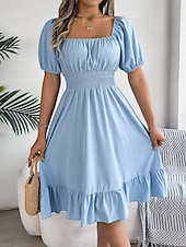 economico Abiti da campagna-Per donna Mini abito Abito casual Abito linea A Abito da lattaia Moda Essenziale Informale Da mare Giornaliero Standard Liscio Manica corta Squadrata Cachi Azzurro Estate Primavera