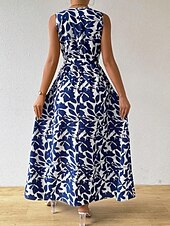 baratos Vestidos Florais Elegantes-vestido longo feminino floral com decote em v sem mangas verão primavera