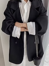 billiga Blazers och kostymer-Dam Kavaj Andningsfunktion Bekväm Lappverk Ficka Dagligen Modern Ensfärgat Arbete Ledigt / vardag Normal Nedvikt Normal Långärmad Ytterkläder Svart Elfenben Brun Höst Vinter