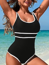 abordables Maillots une pièce-Femme Maillots de Bain Une pièce Maillot de bain Dos Nu Patchwork Sportif Couleur unie Col en U Sans Manches Maillots de bain