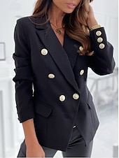 cheap Blazers &amp; Suits-Women&#039;s Blazer Formal Button Solid Color Casual / Daily Stylish Regular Fit Outerwear Long Sleeve Winter Black S