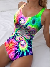 billiga One-piece-baddräkter-Dam badkläder En-delad monokini baddräkt rygglös tummy control hög midja slim semester strandklädsel ombre tie dye U-hals ärmlös baddräkt