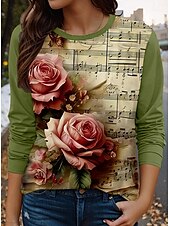 ieftine tricou floral-Cămașă de damă cu inimă de Valentine&#039;s tricou drăguț cămașă obișnuită mânecă lungă gât rotund print croială obișnuită ziua îndrăgostiților zilnic verde primăvară toamnă