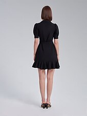cheap Wrap Dresses-Puff Sleeve Wrap Dress with Ruffle