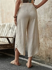 billiga breda ben och hög midja-Dam Kinesiska Mode Streetwear Ankellång Hög midja Slät Snörning Ficka Bekväm Mjuk Microelastisk Utomhus Gata Marin Svart Mandel Armégrön Sommar Vår Lös passning