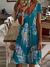 abordables Vestidos Florales Impresos-Mujer Normal Talla EU / US Vestido Midi Vestido bohemio de manga larga Vestido de verano Vestido elegante Elegante Bohemia Tropical Mariposa Vacaciones Hogar Trabajo Holgado Floral Geométrico Manga