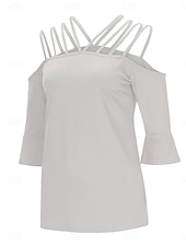 Χαμηλού Κόστους Απλές μπλούζες-Γυναικεία Μπλουζάκι Σκέτο Μοντέρνα Καθημερινό Μακρυμάνικο Ώμοι Έξω Κανονικά μπλουζάκια Καθημερινά Σαββατοκύριακο Λευκό Ανθισμένο Ροζ Γκρίζο Καλοκαίρι Άνοιξη Φθινόπωρο