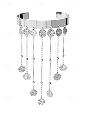 billiga Damarmband-dammanschettarmband i guldkedja – eleganta justerbara överarmssmycken med strass tofsar och dingelkedjor för fester och speciella tillfällen