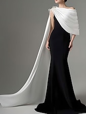 preiswerte SCHWARZ-Trompete / Meerjungfrau Abendkleider Elegant Kleid Formal Hochzeit Bodenlanger Rock Ärmellos Schulterfrei Stretch-Krepp mit Plissee 2025