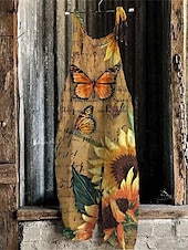 billiga Overall-Dam Byxor Jumpsuit Sparkbyxor Lättvikt Ledigt Ankellång Mellanhög midja Blommig Grafisk Tryck Mateial som andas Bekväm Oelastisk Hem Ledigt / vardag Rödvin Azurblå Flodblå Vit Sommar Vår Normal
