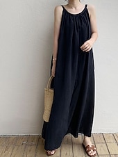 cheap Dresses-Women&#039;s Long Dress Maxi Dress Linen-Inspired Dresses Casual Dress Cotton Linen Dress Slip Dress Stylish Casual Vacation Daily Date Regular Fit Plain Sleeveless Crew Neck Black Navy Blue Gray Summer
