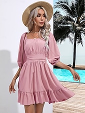 levne Květinové šaty-Valentýn Dámské Běžný Mini šaty Boho Chic šaty Áčkové šaty Čechy stylové Klasické Lucerna rukáv Dovolená Párty Denní Tvarovaný potah Bez vzoru Bez rukávů Hranatý Černá Bílá Světlá růžová Rubínov
