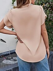 voordelige Vrouwen Werk Tops-Dames Overhemd Blouse Effen Kleur Basic Casual Korte mouw Gekerfde nek Normale tops Dagelijks Blozend Roze Groen Zomer