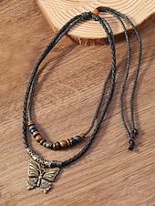 economico Collana da donna-collana vintage in pelle con ciondolo a farfalla – gioiello regolabile in stile boho per donne e uomini, perfetto per abbigliamento casual e da festa