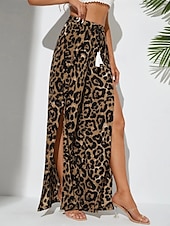 billige brede ben og høy midje-Dame Bred Bukseben kinesisk Mote Gatemote Full lengde Høy Midje Leopard Delt Printer comfy Myk Bekvem Mikroelastisk utendørs Gate Leopard Sommer Vår Normal