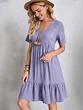 economico Abiti da ufficio-abito da lavoro da donna abito casual abito a trapezio elegante da ufficio quotidiano abito lungo abito lungo patchwork scollo a V manica corta tinta unita vestibilità regolare nero rosa rosso estate
