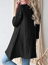 preiswerte bedruckte Kleider aus Baumwolle und Leinen-Damen Minikleid Baumwoll-Leinen-Kleider Freizeitkleid Stilvoll Basic Lässig Urlaub Täglich Lässiger Schnitt Einfach Dreiviertelarm Rundhalsausschnitt Grün Khaki Dunkelblau Sommer Frühling Herbst