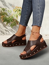 abordables Sandales Décontractées-sandales compensées découpées noires pour femmes avec détails cloutés et semelle plateforme confortable - chaussures d&#039;été tendance pour les sorties décontractées et à la plage
